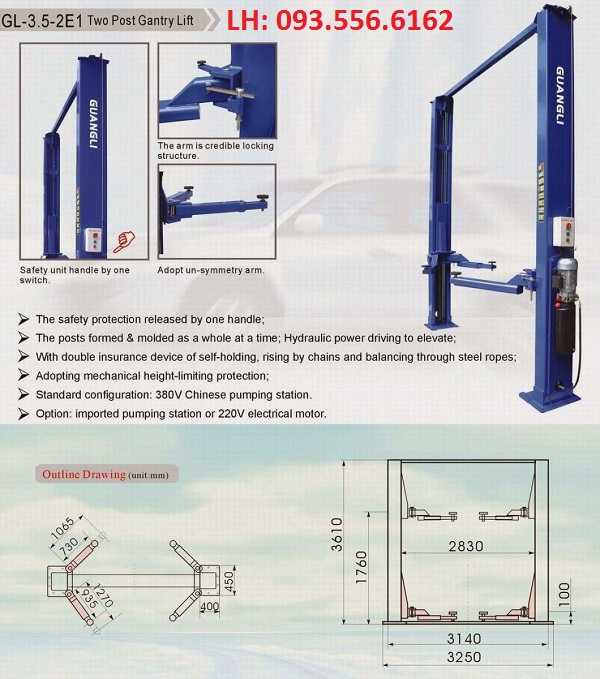 cầu nâng 2 trụ có cổng Guanli GL 3.5-2E1